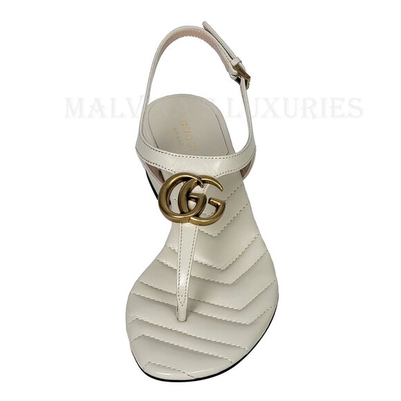 GUCCI SHOES WHITE LEATHER DOUBLE G LOGO THONG SANDALS sz 36.5 / 6.5 US - Picture 7 of 14